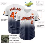Custom Orange-Navy Pinstripe Baseball Jersey with Personalized Name and Number - Authentic Fade Design Personalized White
