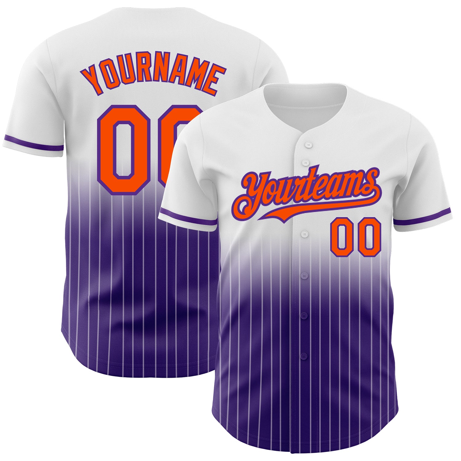 Custom Name and Number Orange-Purple Fade Fashion Baseball Jersey, Personalized White Pinstripe Team Gear Personalized White