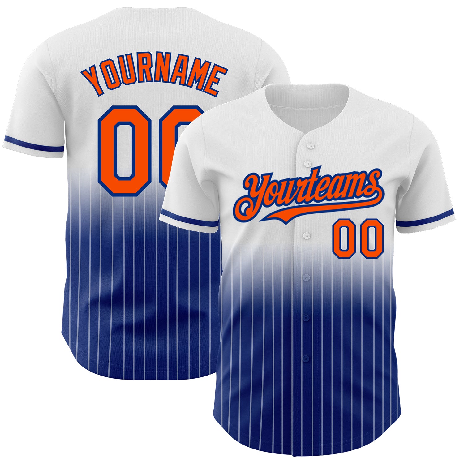 Custom Name and Number Orange-Royal White Pinstripe Authentic Fade Fashion Baseball Jersey Personalized White Pinstripe Orange-Royal