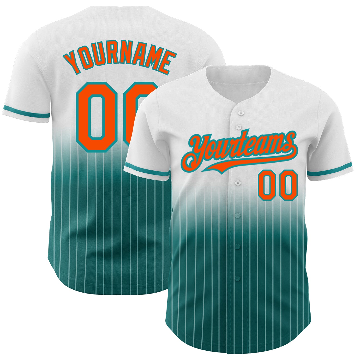 Custom Name and Number Personalized Orange-Teal White Pinstripe Baseball Jersey - Authentic Fade Fashion Style Personalized