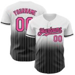 Custom Name and Number Pink-Black Authentic Fade Fashion Baseball Jersey - Personalized White Pinstripe Design Personalized