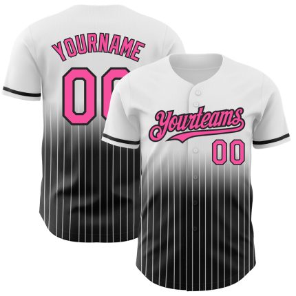 Custom Name and Number Pink-Black Authentic Fade Fashion Baseball Jersey - Personalized White Pinstripe Design Personalized