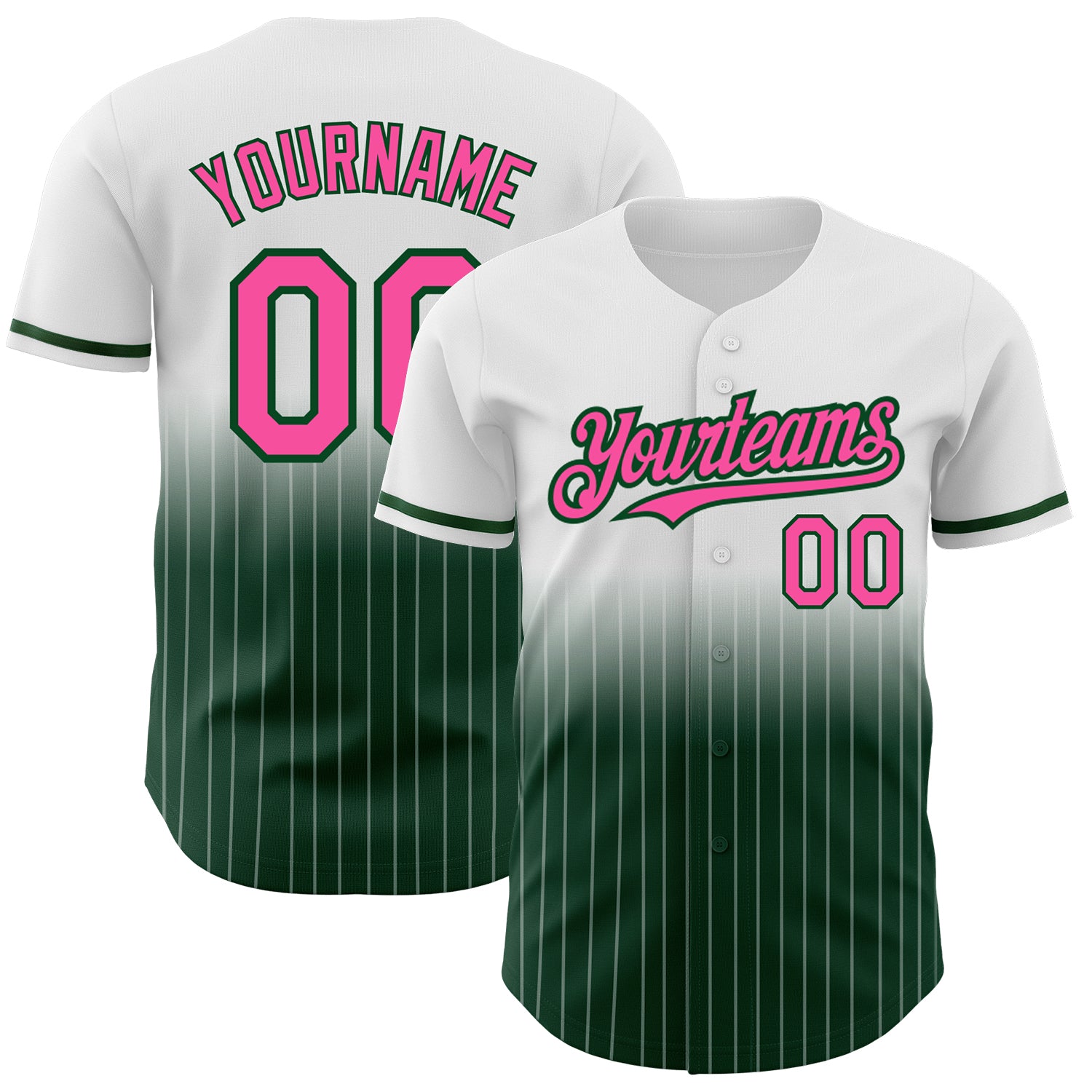 Custom Name and Number Personalized Pink-Green White Pinstripe Baseball Jersey - Authentic Fashion Team Gear Personalized