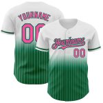 Custom Name Number Baseball Jersey - Personalized White Pinstripe Pink Kelly Green Authentic Fade Design Personalized White