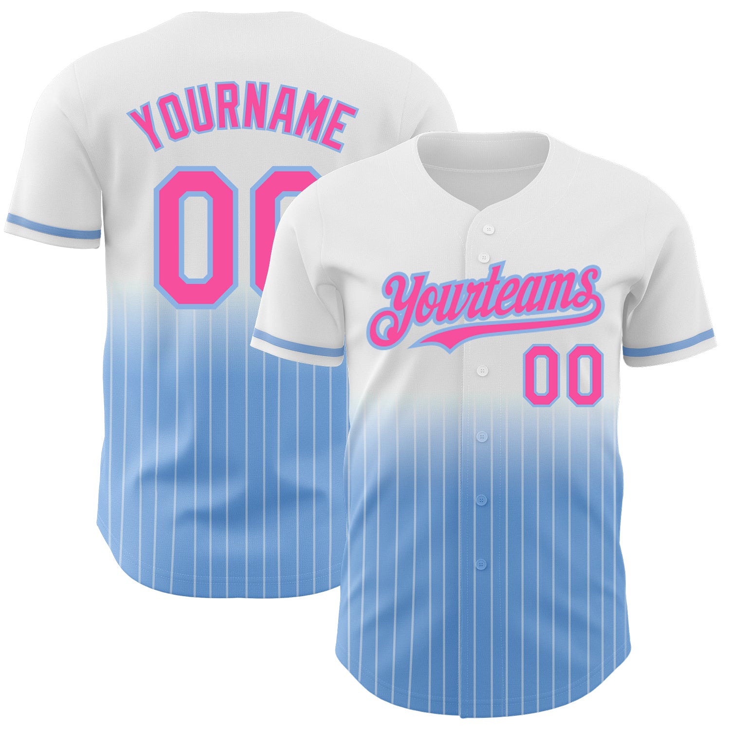 Custom Name Number Personalized Baseball Jersey White Pinstripe Pink Light Blue Authentic Fade Fashion Personalized White