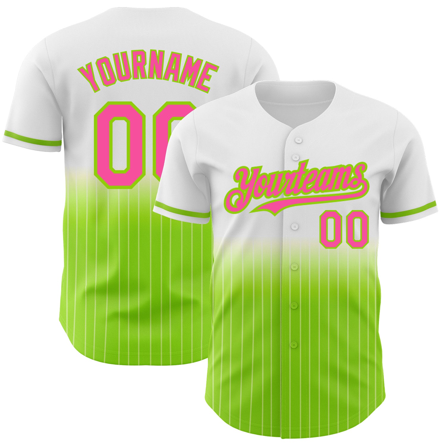 Custom Name Number Baseball Jersey - Personalized Pink Neon Green White Pinstripe Fade Fashion Team Apparel Personalized