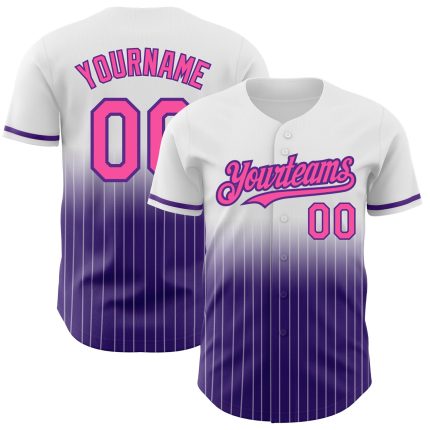Personalized Pink-Purple Pinstripe Baseball Jersey with Custom Name and Number - Authentic Fade Style Personalized White