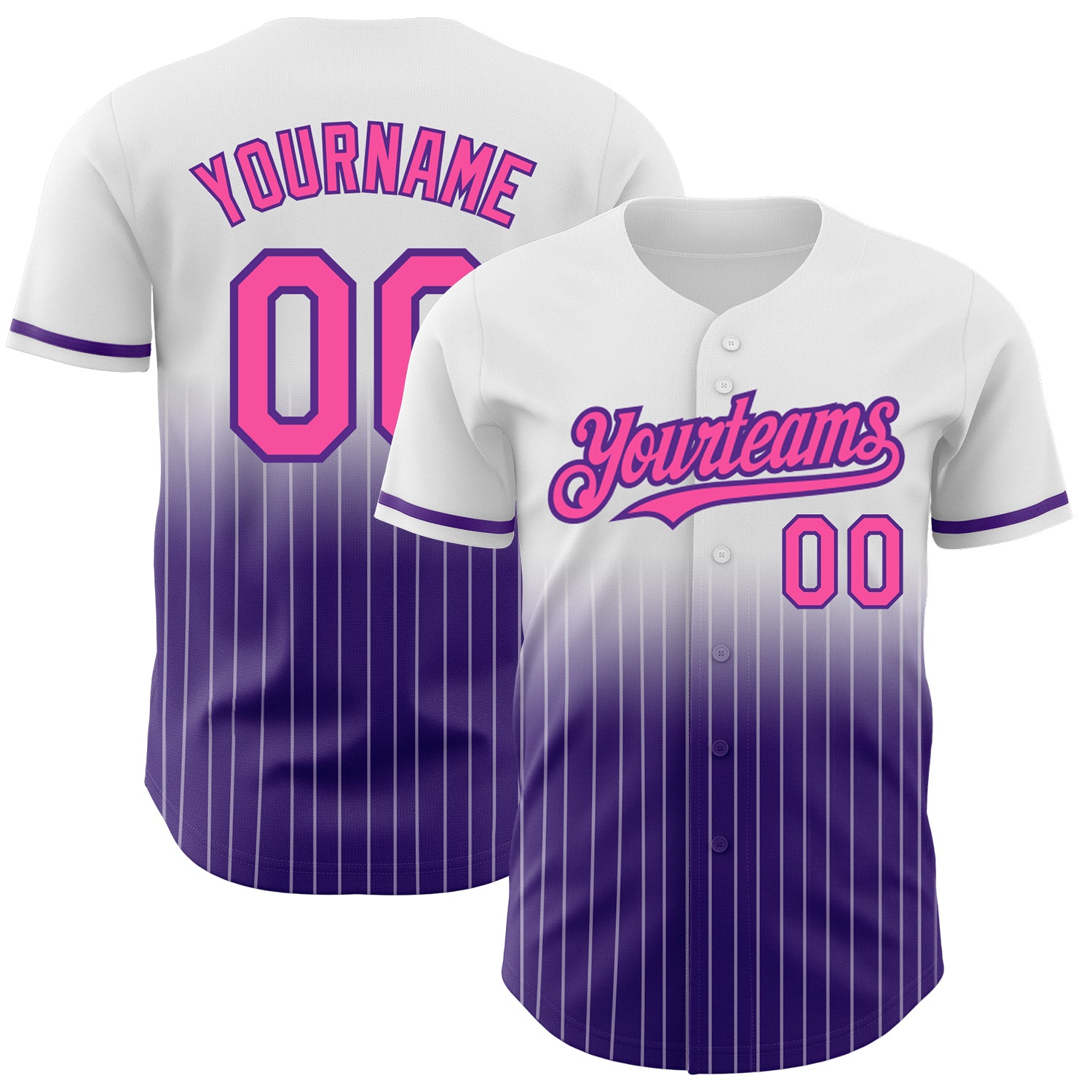 Personalized Pink-Purple Pinstripe Baseball Jersey with Custom Name and Number - Authentic Fade Style Personalized White