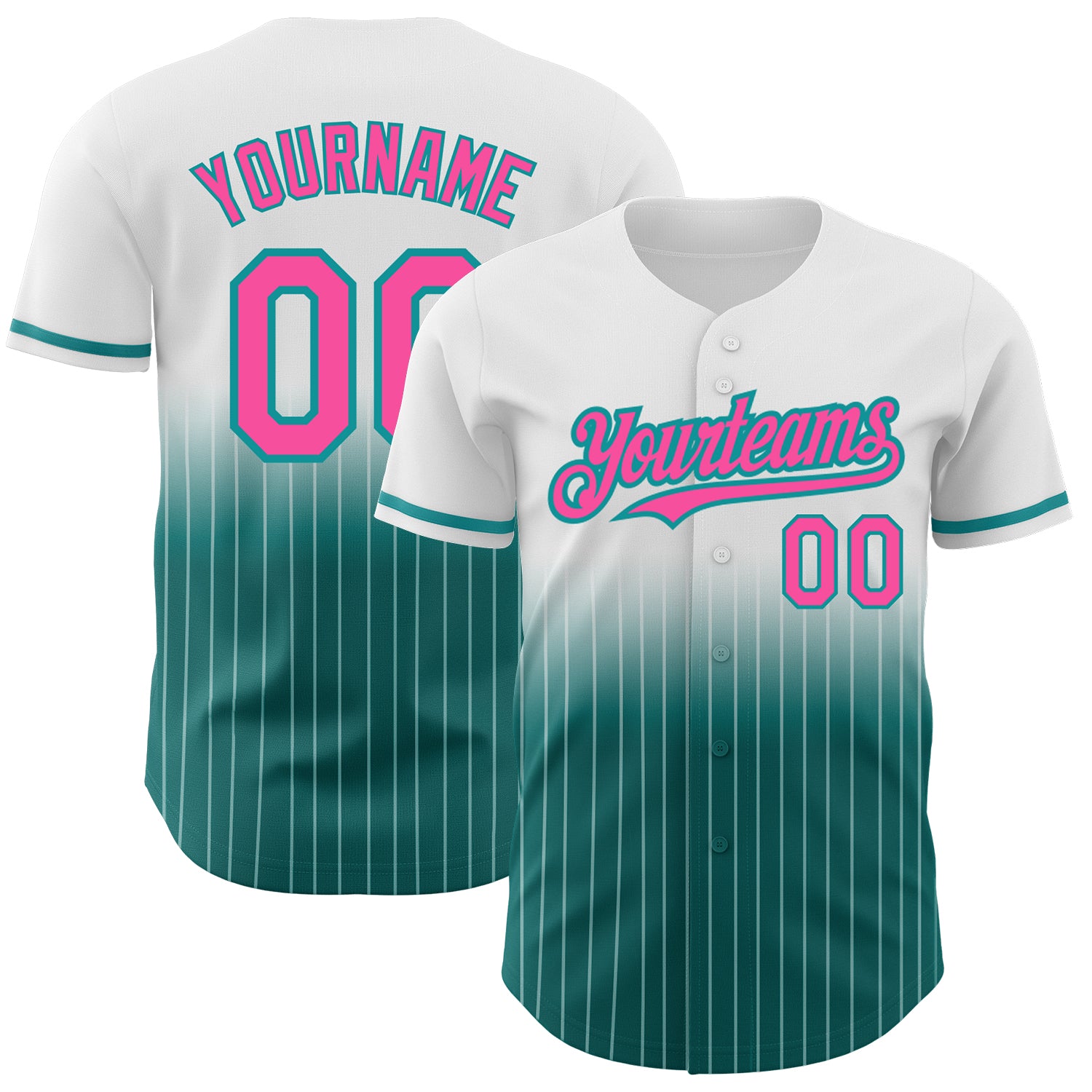 Custom Pink Teal White Pinstripe Baseball Jersey with Personalized Name and Number - Authentic Fade Fashion Design Personalized