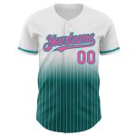 Custom Pink Teal White Pinstripe Baseball Jersey with Personalized Name and Number - Authentic Fade Fashion Design Personalized