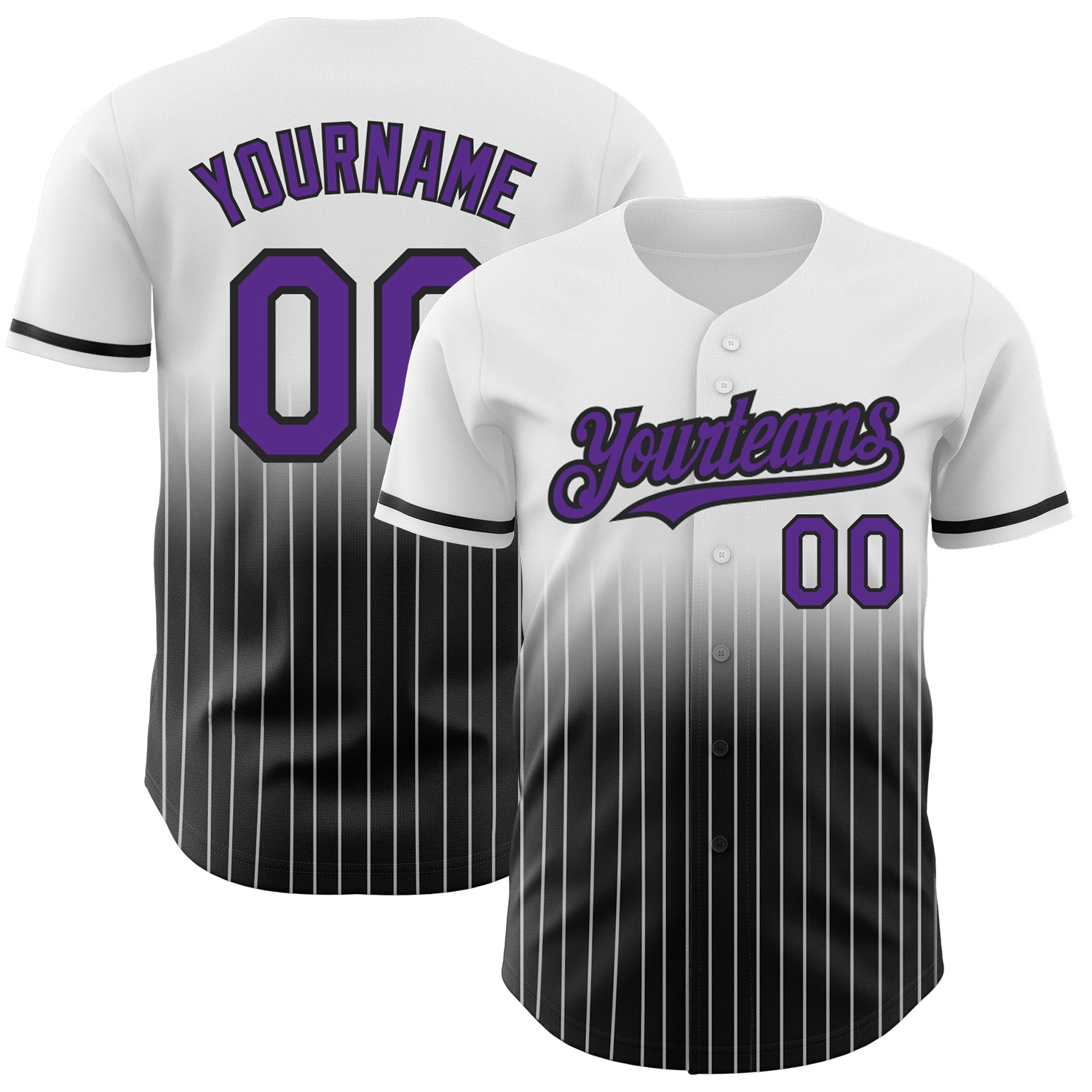 Custom Purple-Black Pinstripe Baseball Jersey with Personalized Name & Number - Authentic Fade Fashion Team Apparel Personalized