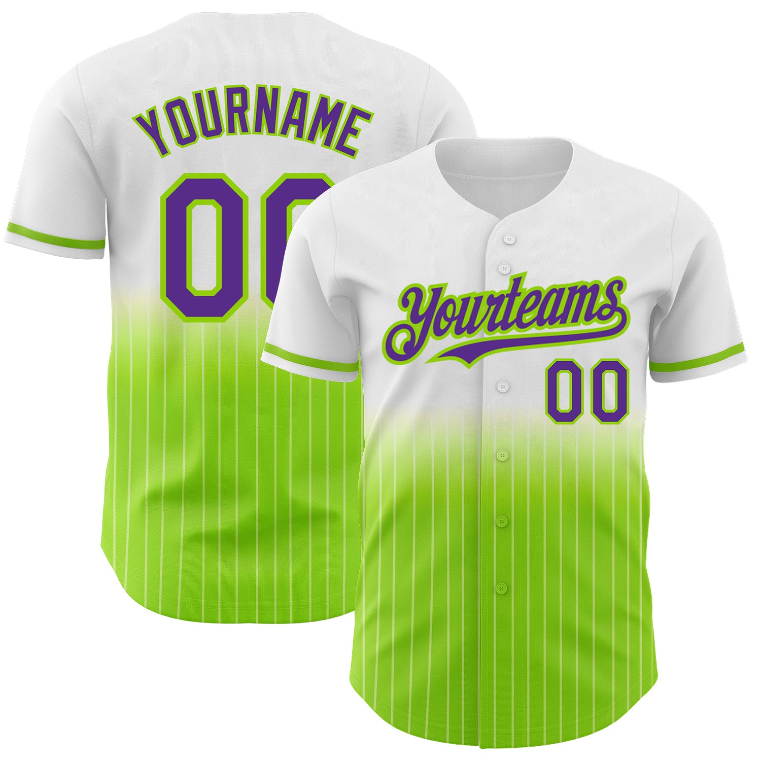 Custom Name Number Personalized Authentic Fade Baseball Jersey White Pinstripe Purple Neon Green Fashion Personalized White
