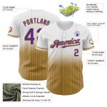 Custom Name and Number Authentic Fade Fashion Baseball Jersey - Personalized White Pinstripe Purple and Old Gold Personalized