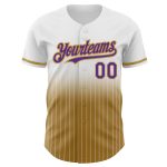 Custom Name and Number Authentic Fade Fashion Baseball Jersey - Personalized White Pinstripe Purple and Old Gold Personalized