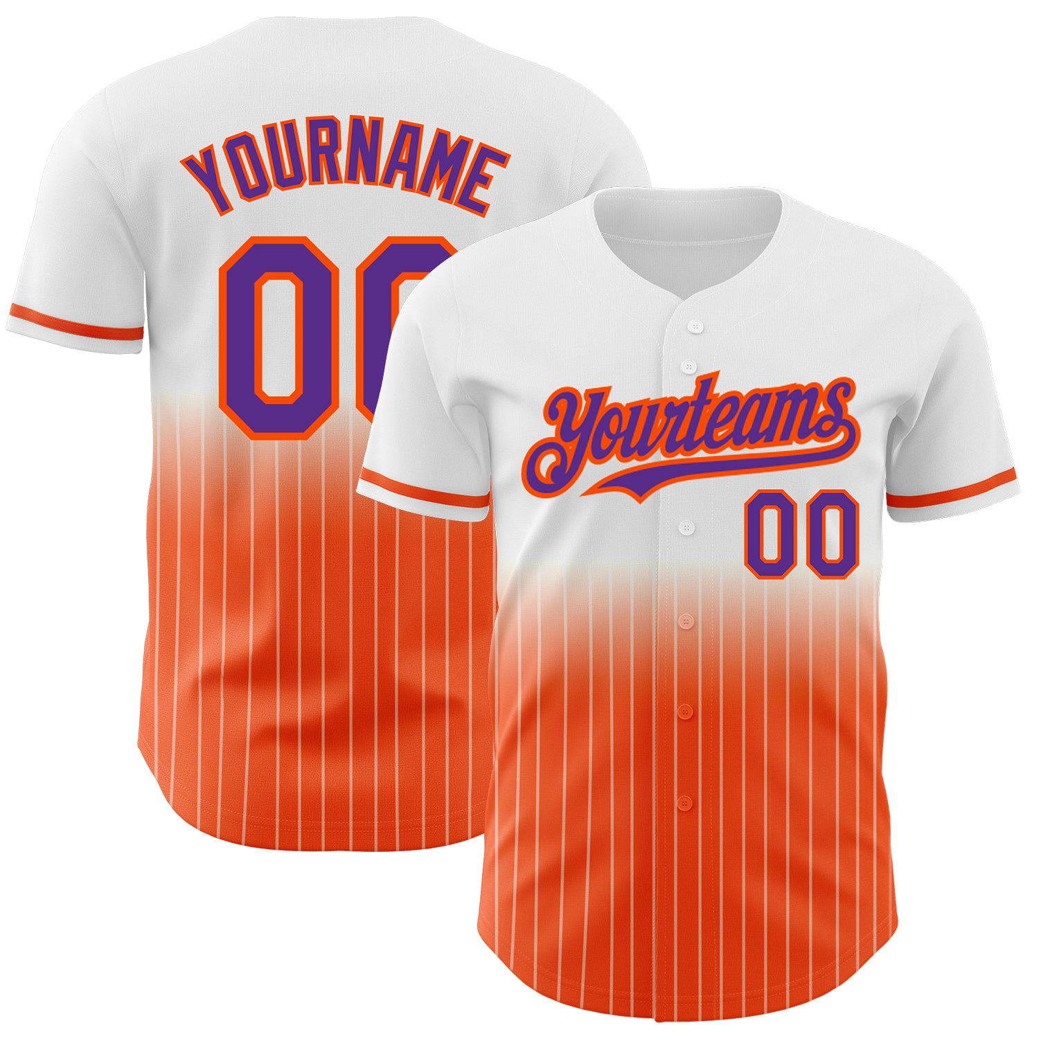 Custom Purple Orange Fade Baseball Jersey with White Pinstripe - Personalized Name & Number Personalized White Pinstripe