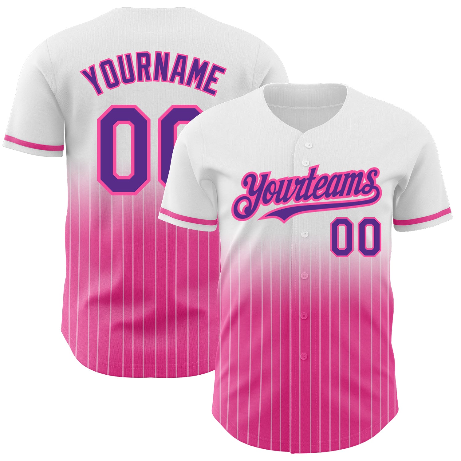 Custom Name and Number Purple-Pink Pinstripe Baseball Jersey - Personalized Authentic Fade Fashion Jersey Personalized White