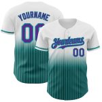 Custom Name and Number Authentic Fade Baseball Jersey - Personalized White Pinstripe Purple-Teal Fashion Team Apparel Personalized