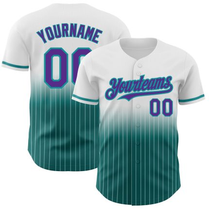 Custom Name and Number Authentic Fade Baseball Jersey - Personalized White Pinstripe Purple-Teal Fashion Team Apparel Personalized
