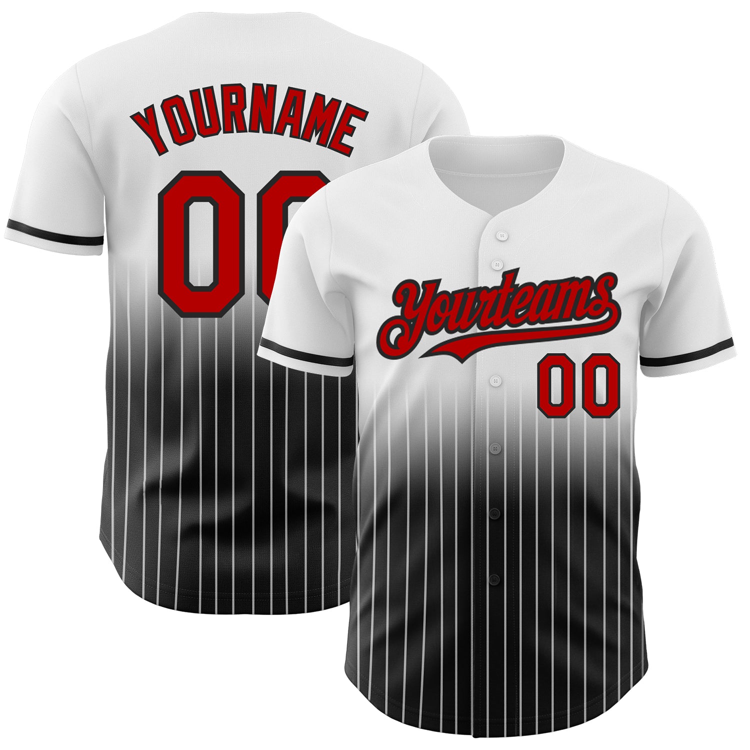 Custom Name Number Baseball Jersey Authentic Fade Red Black White Pinstripe Personalized White Pinstripe Red-Black Authentic