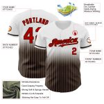 Custom Name and Number Personalized Red-Brown White Pinstripe Fashion Baseball Jersey - Authentic Fade Design Personalized
