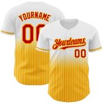 Custom Name and Number Personalized White Pinstripe Red Gold Baseball Jersey - Authentic Fade Fashion Design Personalized