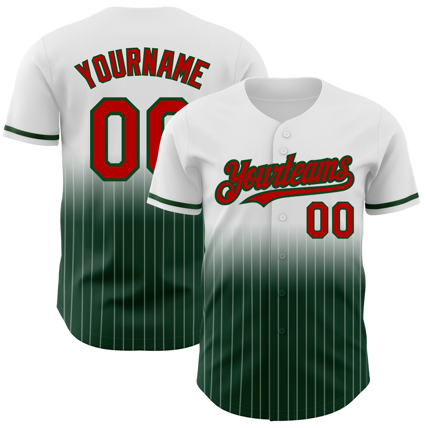 Custom Name Number Baseball Jersey - Personalized Red-Green White Pinstripe Authentic Fade Fashion Team Apparel Personalized