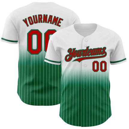 Personalized Red-Kelly Green Pinstripe Baseball Jersey with Custom Name and Number - Authentic Fade Team Apparel Personalized