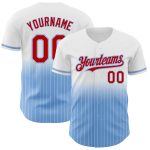 Custom Name and Number Personalized Baseball Jersey - White Pinstripe Red-Light Blue Authentic Fade Personalized White Pinstripe