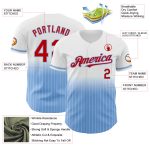 Custom Name and Number Personalized Baseball Jersey - White Pinstripe Red-Light Blue Authentic Fade Personalized White Pinstripe