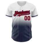 Custom Red Navy Personalized Baseball Jersey with Pinstripe Design - Authentic Fade Team Name and Number Personalized White