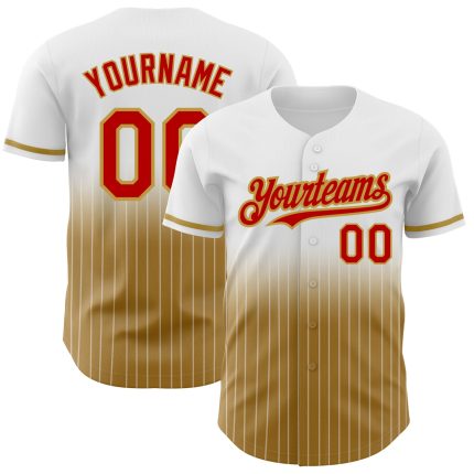 Personalized Red-Old Gold Pinstripe Fashion Baseball Jersey with Custom Name and Number - Authentic Team Gear Personalized
