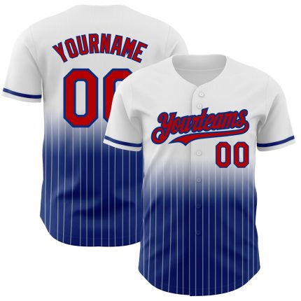 Custom Team Name Number Authentic Fade Baseball Jersey Red-Royal White Pinstripe Fashion Personalized White Pinstripe Red-Royal