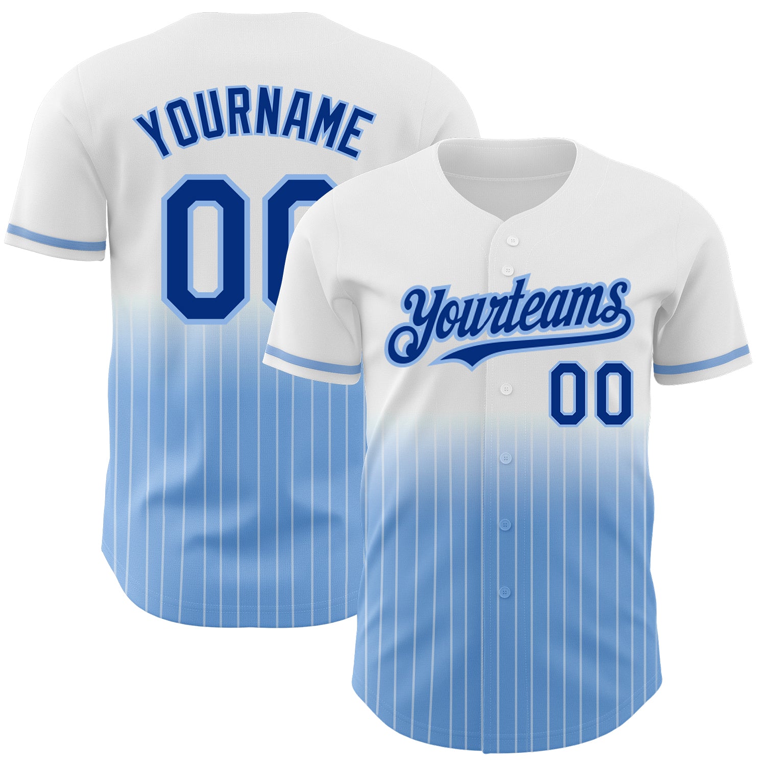 Custom Name and Number Authentic Fade Fashion Baseball Jersey - White Pinstripe Royal-Light Blue Design Personalized White