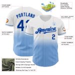 Custom Name and Number Authentic Fade Fashion Baseball Jersey - White Pinstripe Royal-Light Blue Design Personalized White