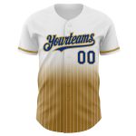 Custom Name and Number Personalized White Pinstripe Baseball Jersey - Royal-Old Gold Authentic Fade Fashion Personalized