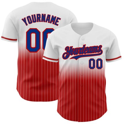 Custom Name and Number Baseball Jersey - Personalized Royal-Red White Pinstripe Authentic Fade Fashion Design Personalized