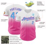 Custom Name and Number Sky Blue-Pink Pinstripe Baseball Jersey - Personalized Authentic Fade Fashion Team Apparel Personalized