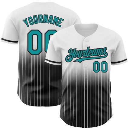 Custom Name & Number Teal-Black Pinstripe Baseball Jersey - Personalized Authentic Fade Fashion Style Personalized White