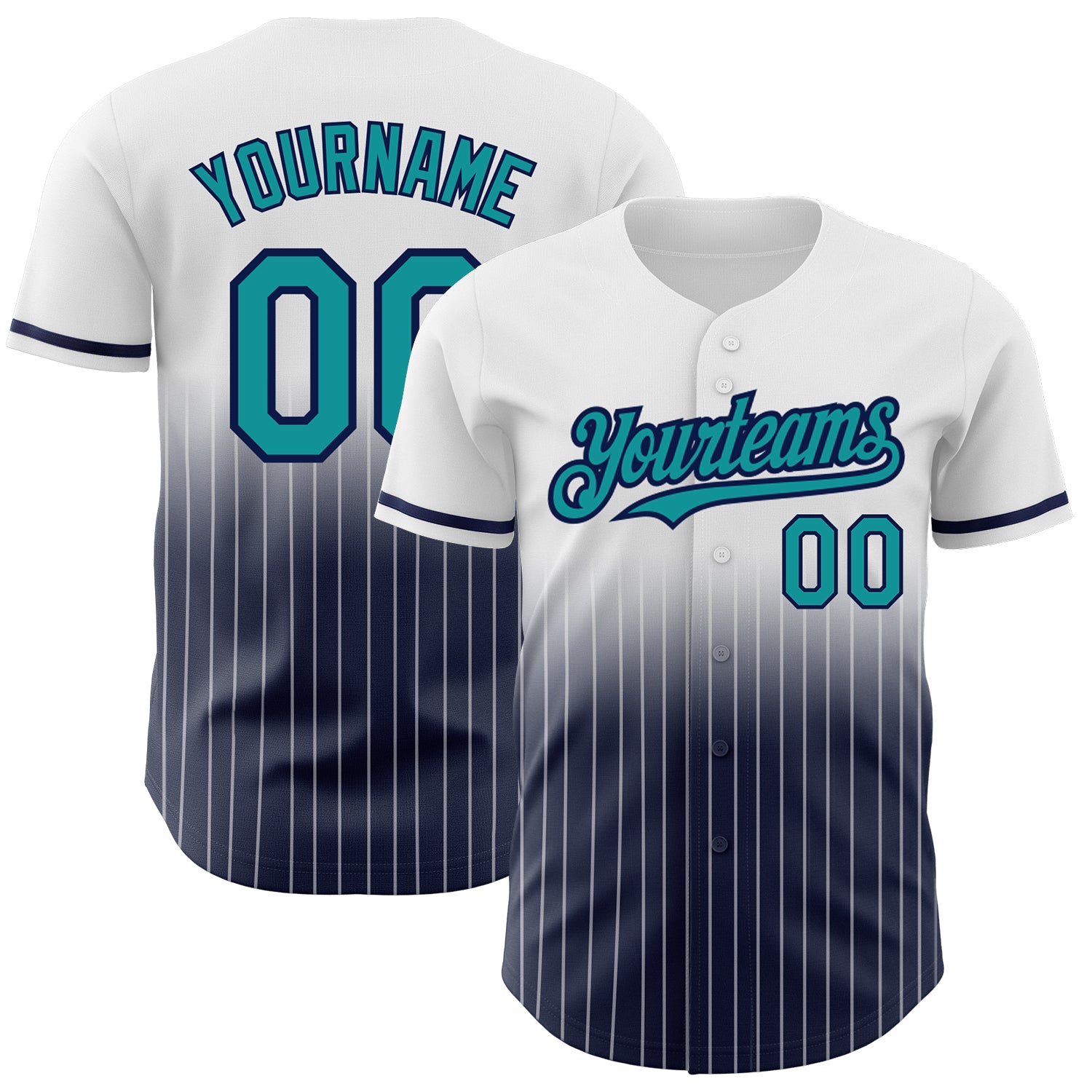 Custom Teal-Navy Pinstripe Baseball Jersey with Personalized Name & Number - Authentic Fade Fashion Design Personalized White