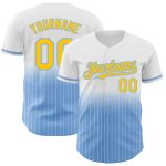 Custom Name and Number Personalized Baseball Jersey - White Pinstripe Yellow-Light Blue Authentic Fade Fashion Personalized