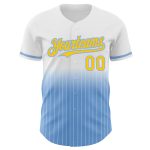 Custom Name and Number Personalized Baseball Jersey - White Pinstripe Yellow-Light Blue Authentic Fade Fashion Personalized