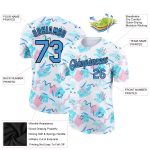 Custom Name and Number Performance T-Shirt - Personalized 3D Abstract Doodle Design in White, Powder Blue, and Black Personalized