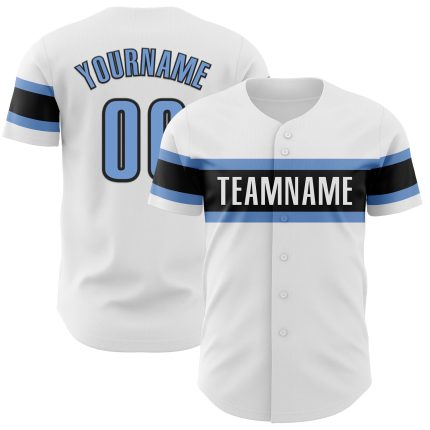 Custom Baseball Jersey with Personalized Name & Number - Authentic Blue & Black White Design Personalized White Powder Blue-Black