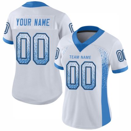 Custom Personalized Football Jersey - White Powder Blue-Black Mesh, Team Name & Number Personalized White Powder Blue-Black