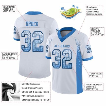 Custom Personalized Football Jersey - White Powder Blue-Black Mesh, Team Name & Number Personalized White Powder Blue-Black