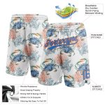 Custom Name and Number Authentic Basketball Shorts with 3D Coral and Crab Pattern in White Powder Blue-Orange Personalized