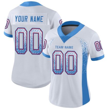 Custom Name Number Mesh Fashion Football Jersey Personalized White Powder Blue-Red Team Gear Personalized White Powder Blue-Red