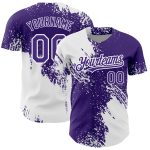 Custom Baseball Jersey with 3D Abstract Brush Stroke Design - Personalized White Purple Team Name & Number Personalized White