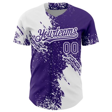 Custom Baseball Jersey with 3D Abstract Brush Stroke Design - Personalized White Purple Team Name & Number Personalized White