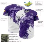 Custom Baseball Jersey with 3D Abstract Brush Stroke Design - Personalized White Purple Team Name & Number Personalized White